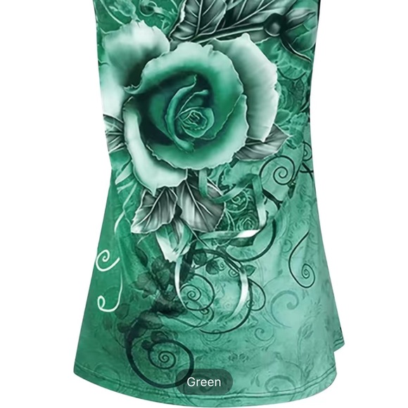 🔴 CLEARANCE 🏷️ NWT FLOWY GREEN/BLACK ROSE ZIPPER TANK TOP BLOUSE Women’s 1X 14 - Picture 7 of 9